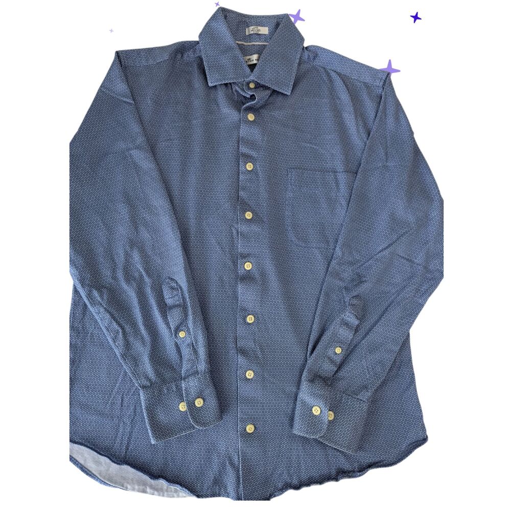 Peter Millar Large Blue Geometric Pattern Button‑… - image 1